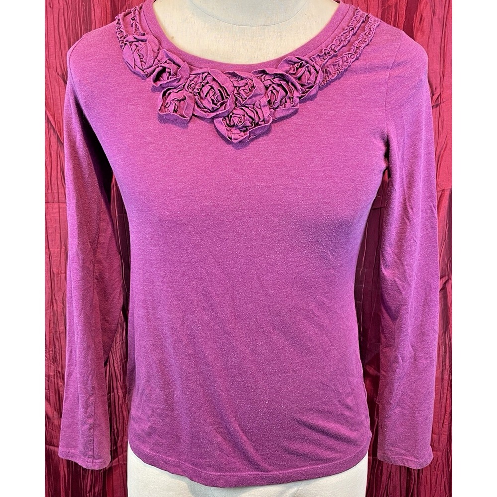 Merona Burgundy Cotton Jersey LS Scoop Neck Basic T-Shirt w Ruched Collar sz Med